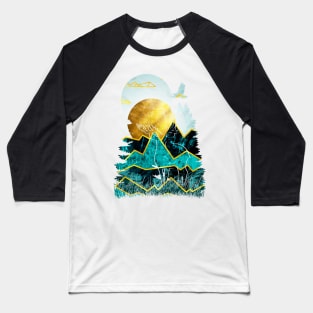 Golden Sun and Turquoise Marbled Mountains Baseball T-Shirt